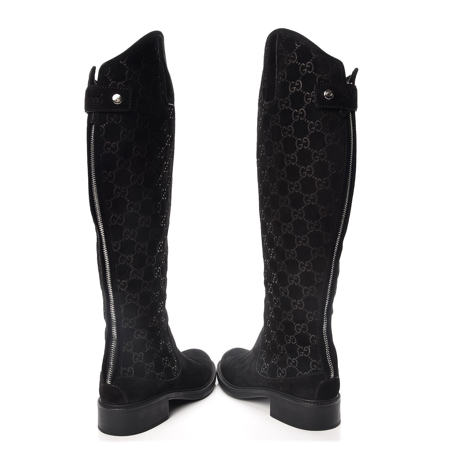 Gucci Suede Softy GG Knee High Riding Boots 37 Black 6 of 11