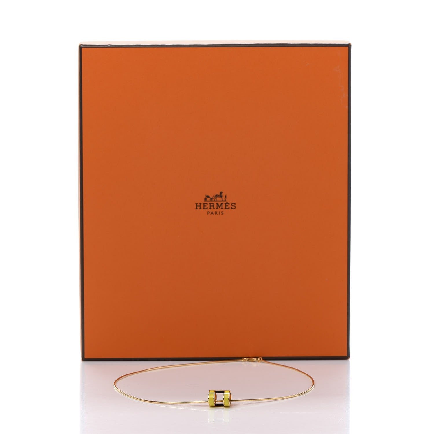 Hermes Lacquered Gold Pop H Pendant Necklace Naples Yellow 7 of 7