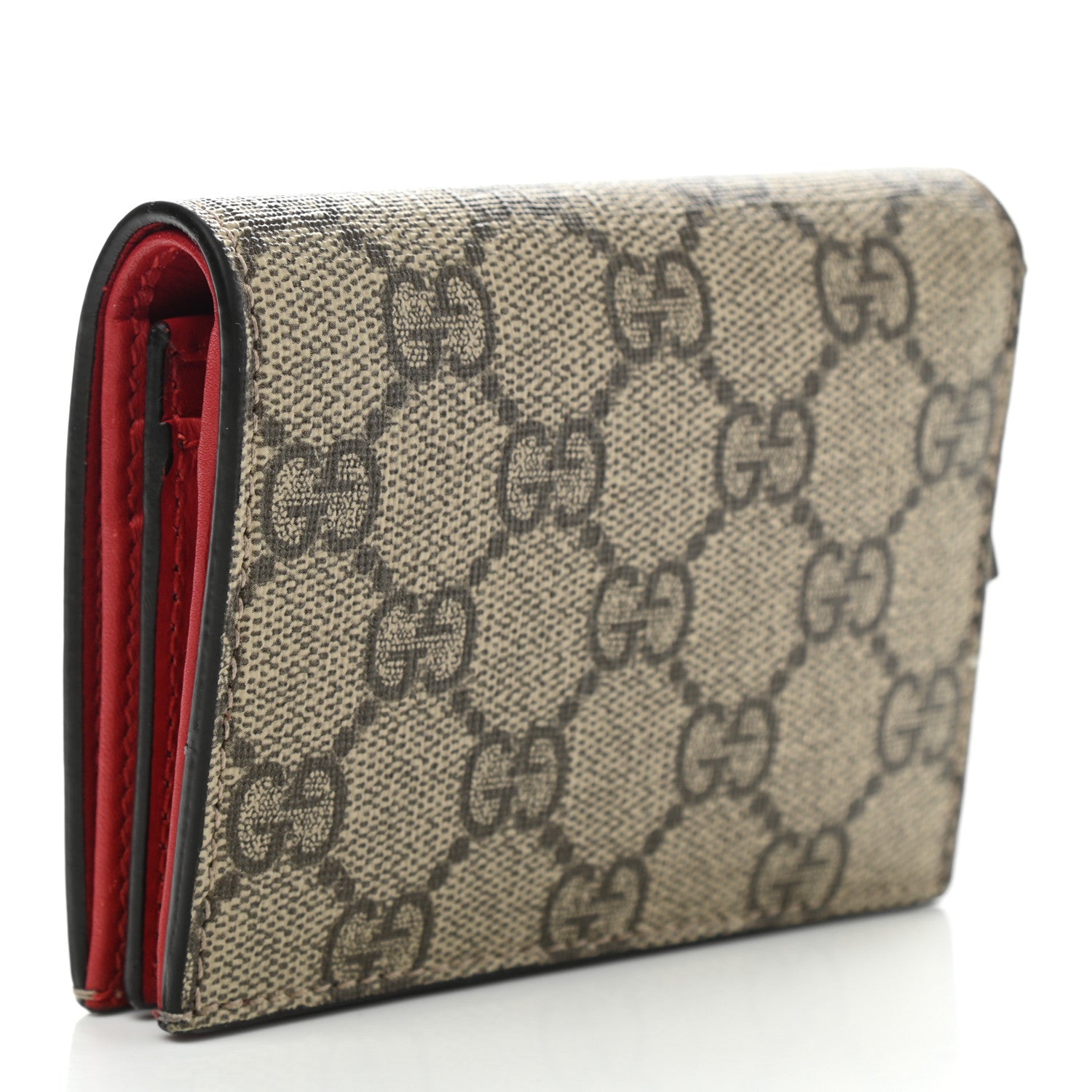 Gucci GG Supreme Monogram Cherry Embellished Card Case Wallet Hibiscus Red 3 of 8
