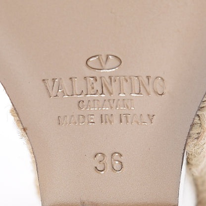Valentino Garavani Raffia Calfskin Rockstud T-Strap Espadrille Wedge Sandals 36 White 6 of 12