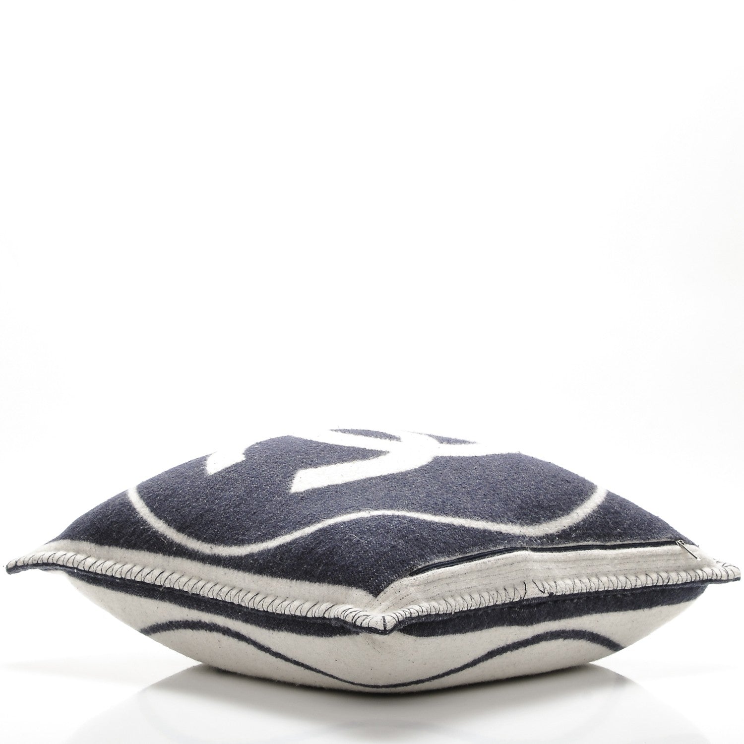 Chanel Merino Wool Cashmere CC Pillow White Navy Blue 4 of 8