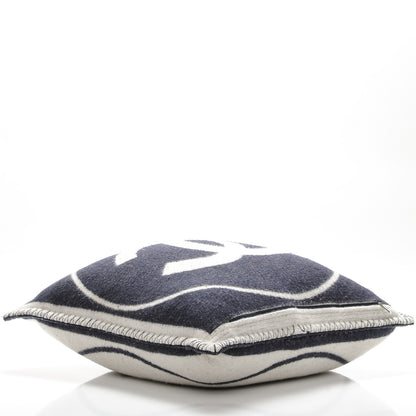 Chanel Merino Wool Cashmere CC Pillow White Navy Blue 4 of 8