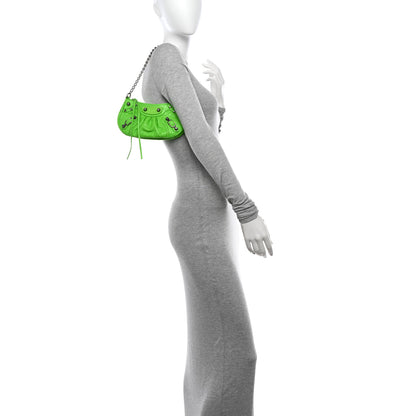 Balenciaga Extra Supple Calfskin Crocodile Embossed Le Cagole Mini Purse With Chain Acid Green 2 of 12