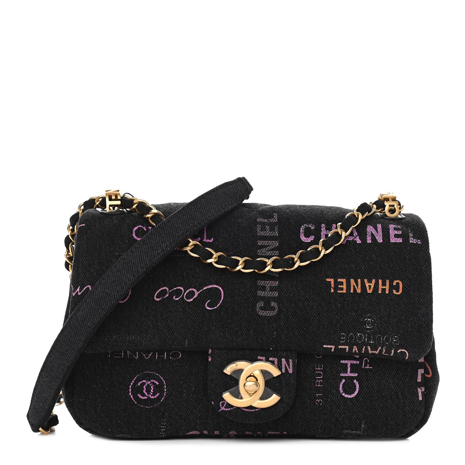 Chanel Denim Quilted Denim Mood Mini Rectangular Flap Black Multicolor 1 of 10