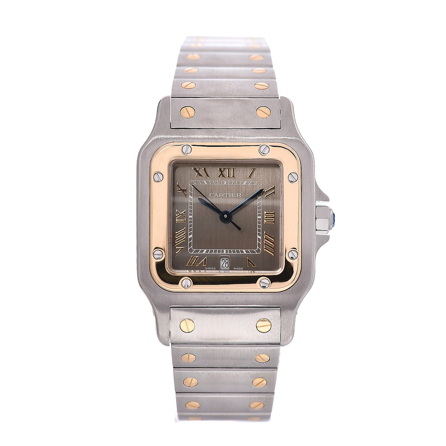 Stainless Steel 18K Yellow Gold 29mm Santos De Cartier Galbee Quartz Watch Silver