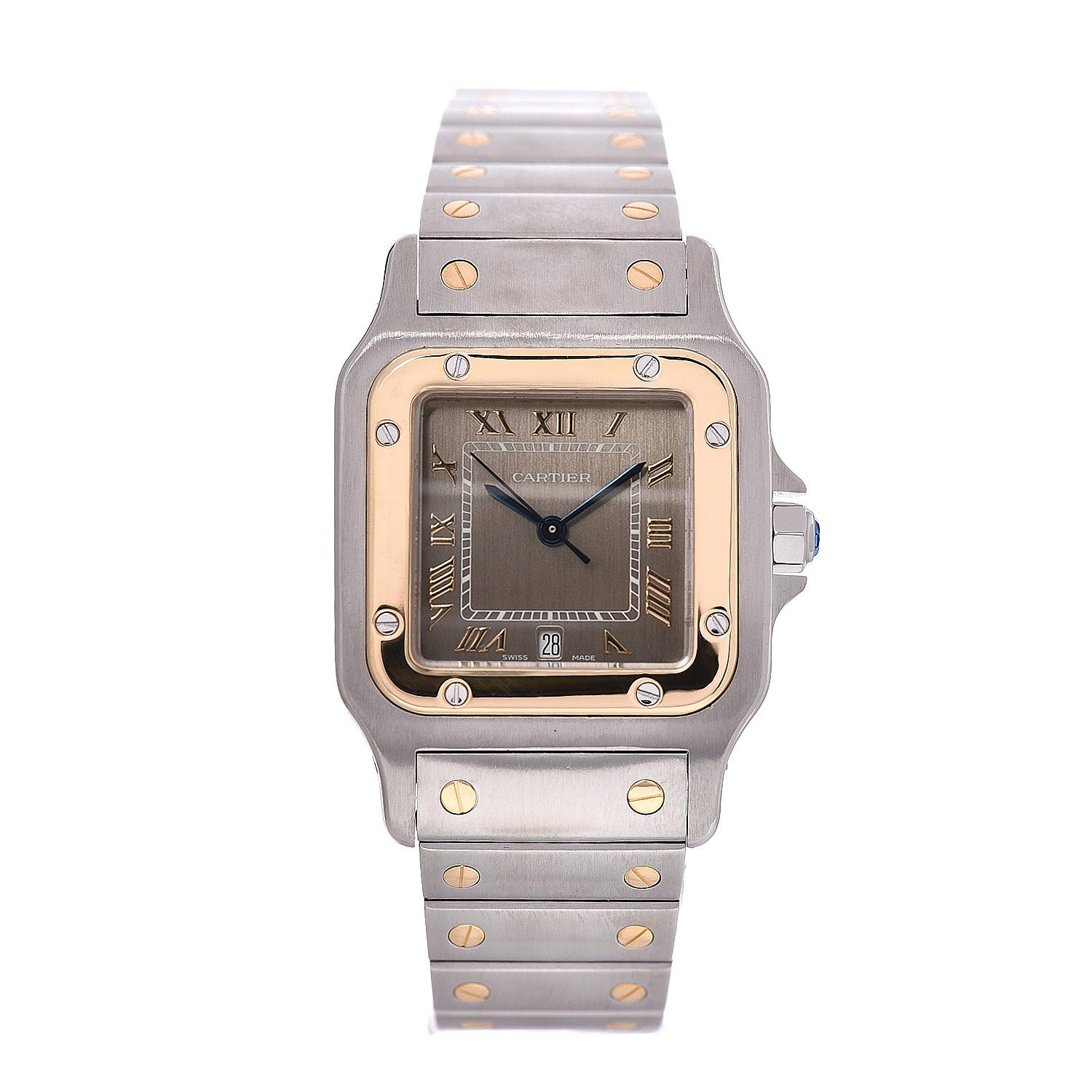 Cartier Stainless Steel 18K Yellow Gold 29mm Santos De Cartier Galbee Quartz Watch Silver 1 of 6