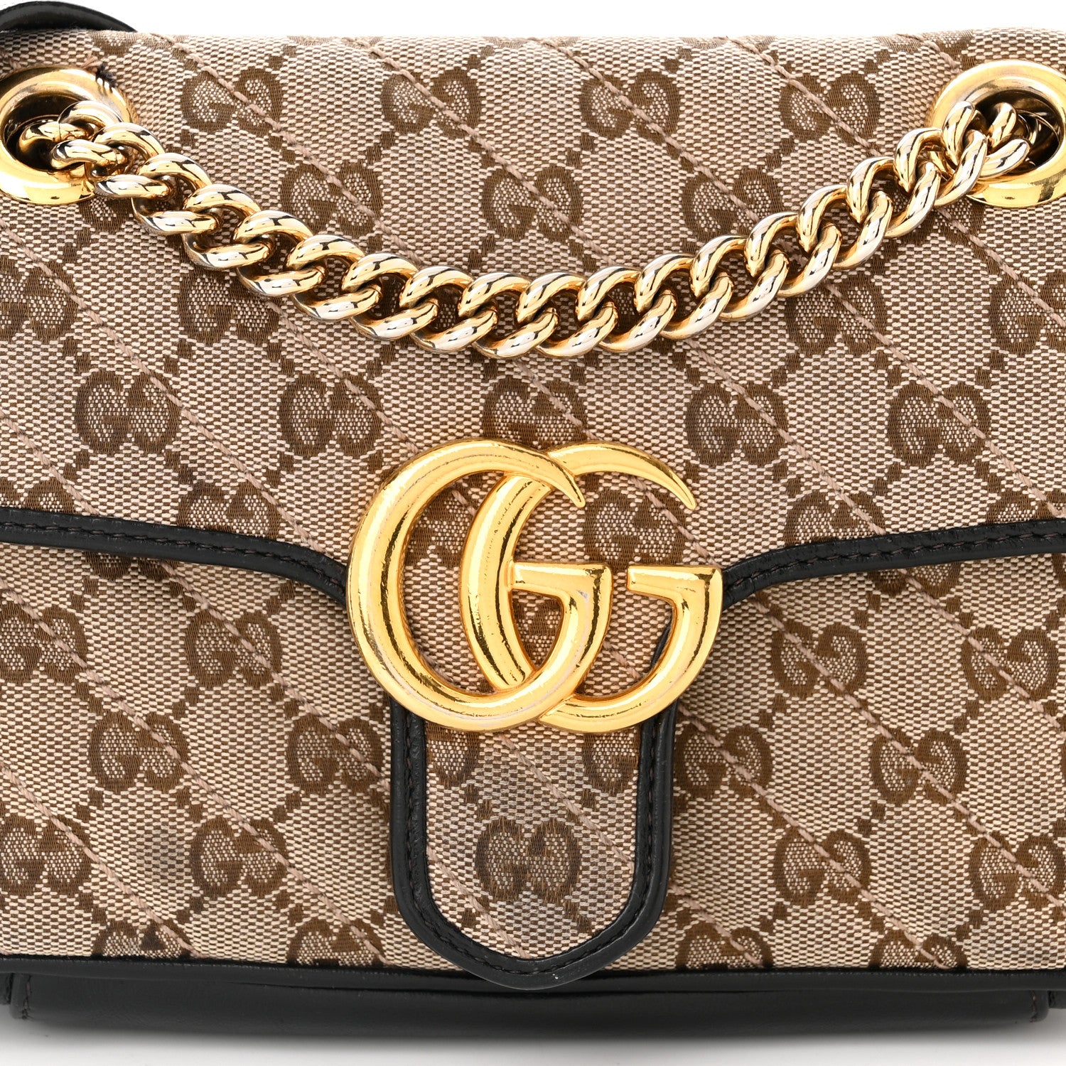 Gucci Monogram Matelasse Diagonal Mini GG Marmont Shoulder Bag Beige Black 8 of 12