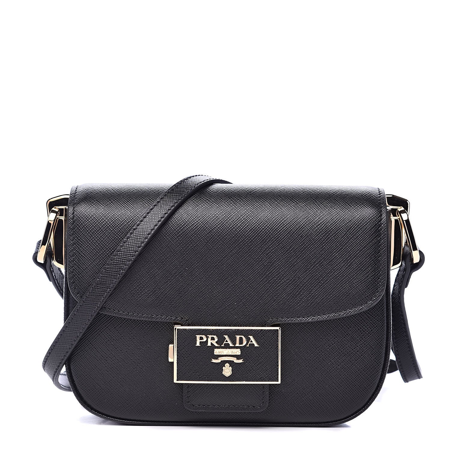 Prada Saffiano Lux Embleme Flap Shoulder Bag Black 1 of 8