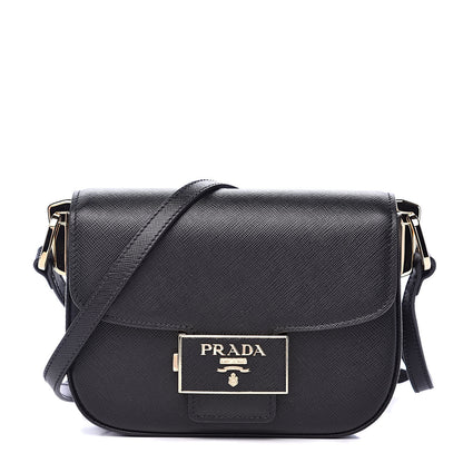Prada Saffiano Lux Embleme Flap Shoulder Bag Black 1 of 8