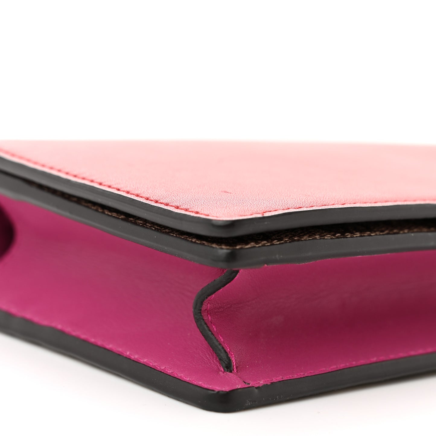 GG Supreme Monogram Moon Calfskin Chain Wallet Beige Ebony Hibiscus Red New Rosette