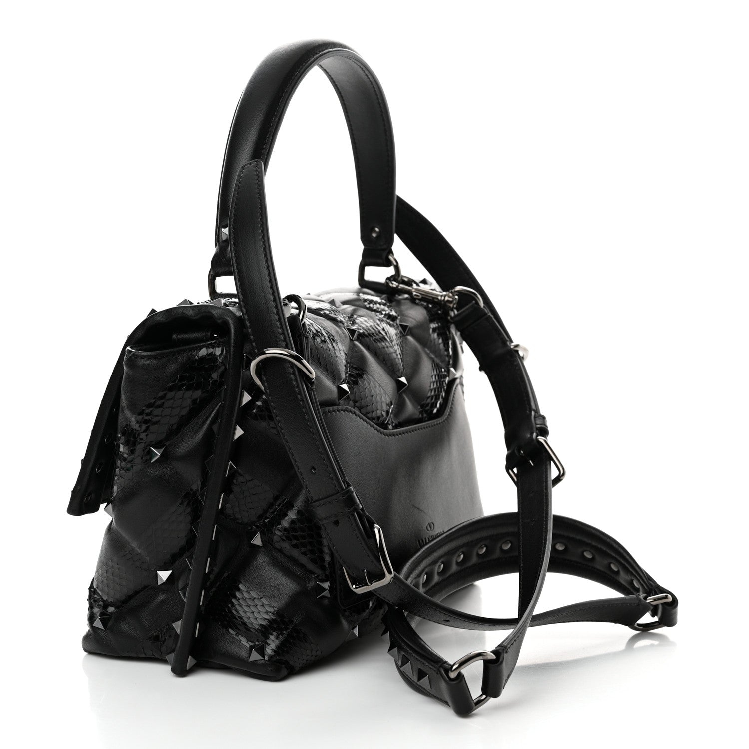 Valentino Garavani Nappa Snakeskin Monochrome Medium Candystud Top Handle Bag Black 3 of 9