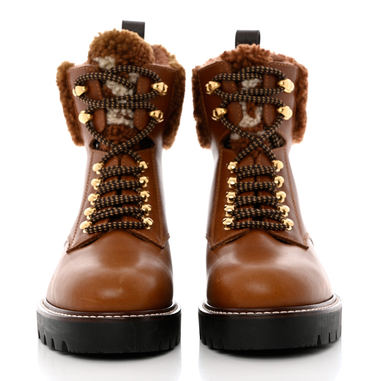 Calfskin Shearling Territory Ranger Combat Boots 38 Cognac