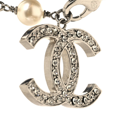 Chanel Crystal Pearl Camellia CC Long Necklace Silver Pearly White 4 of 4