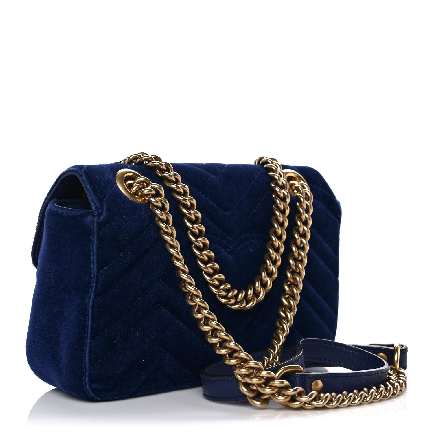 Gucci Velvet Matelasse Mini GG Marmont Shoulder Bag Cobalt Blue 3 of 10