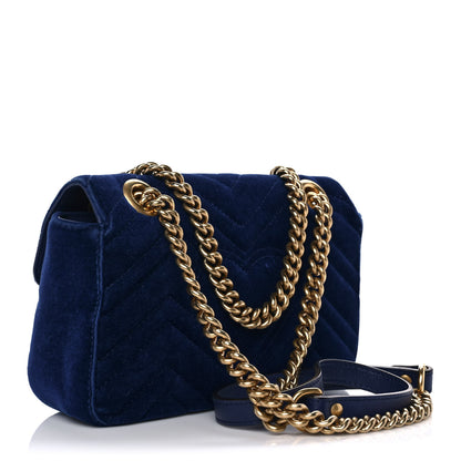 Gucci Velvet Matelasse Mini GG Marmont Shoulder Bag Cobalt Blue 3 of 10