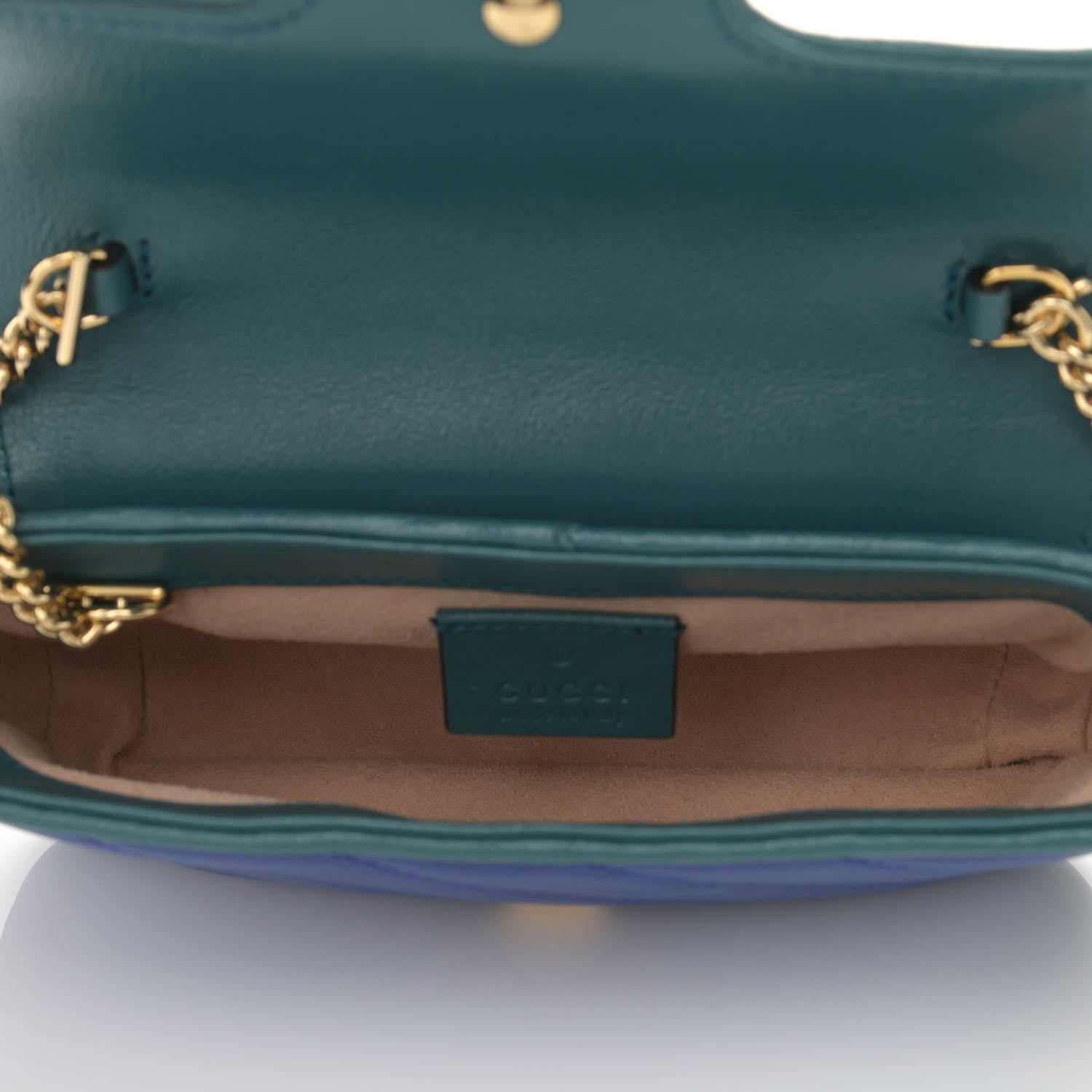 Gucci Azalea Calfskin Enamel Matelasse Diagonal Super Mini Torchon GG Marmont Shoulder Bag Imperial Blue Pavone 5 of 11