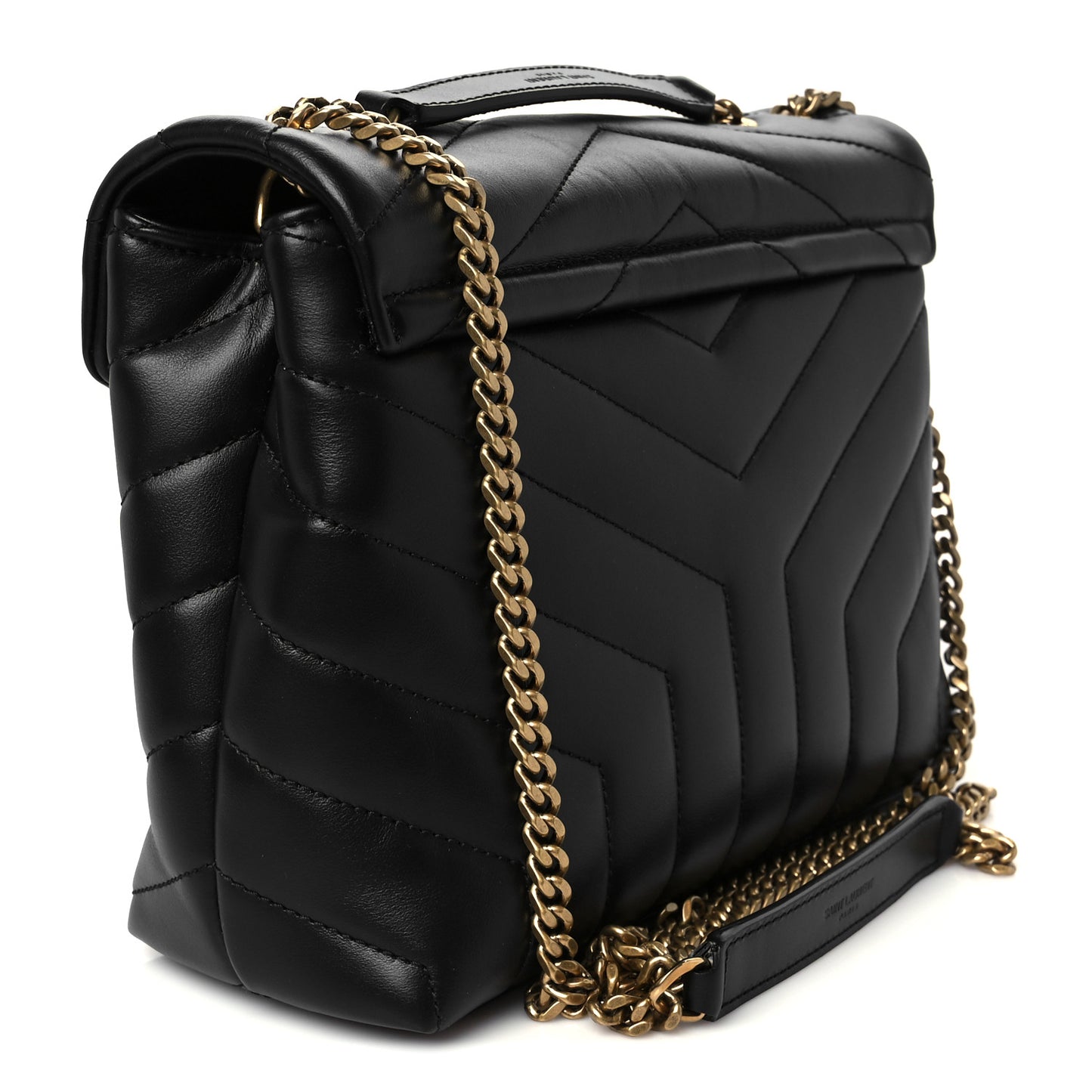 Calfskin Y Quilted Monogram Small Loulou Chain Satchel Black