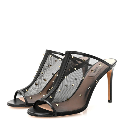 Valentino Garavani Calfskin Mesh Rockstud Mule 37 Black 4 of 10