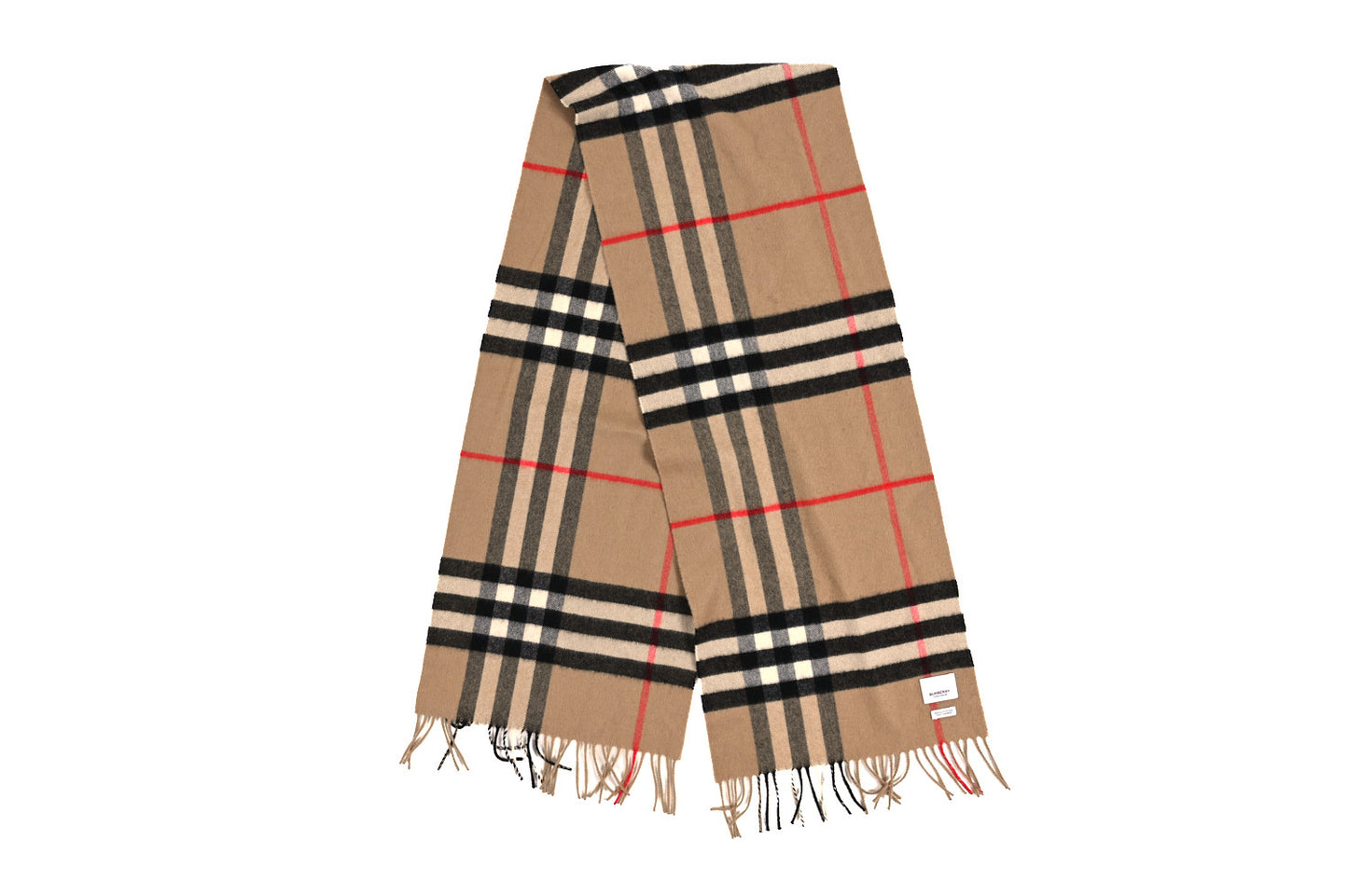 Cashmere Giant Heritage Check Fringe Scarf Camel