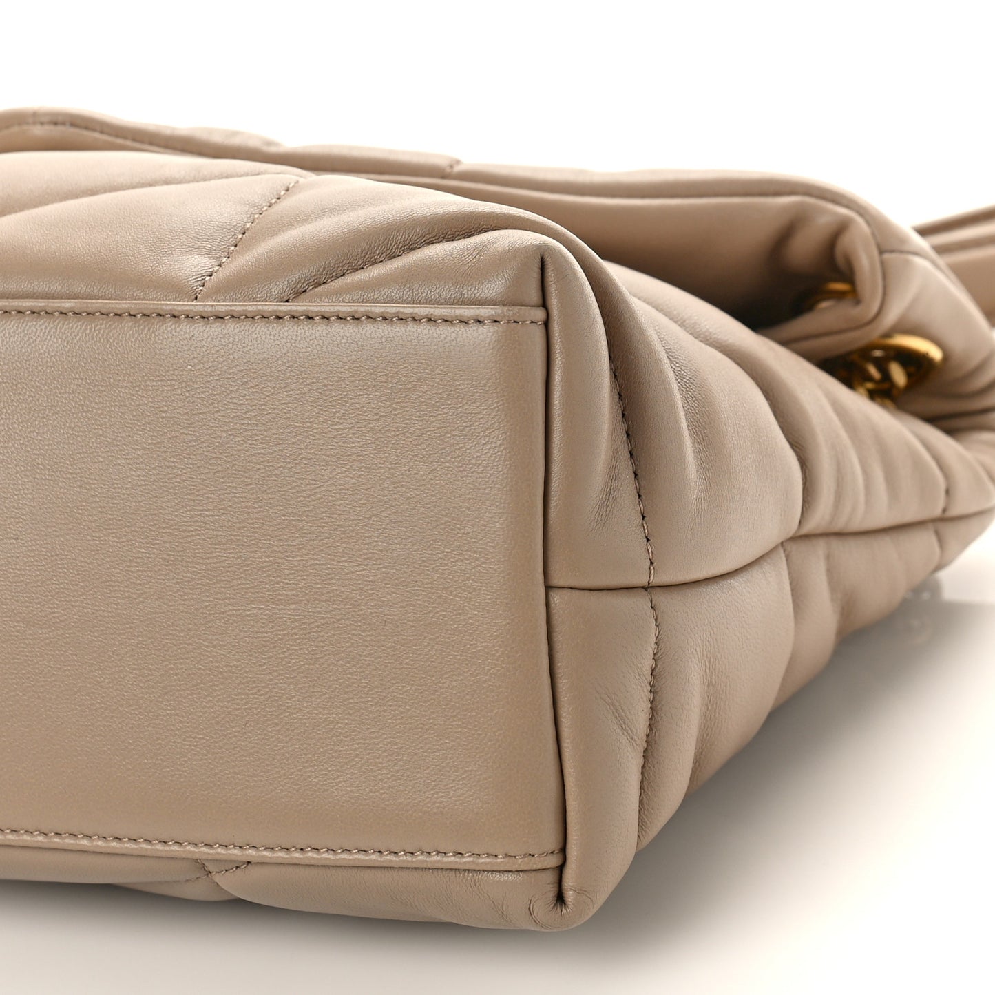 Lambskin Quilted Small Loulou Puffer Monogram Chain Satchel Dark Beige