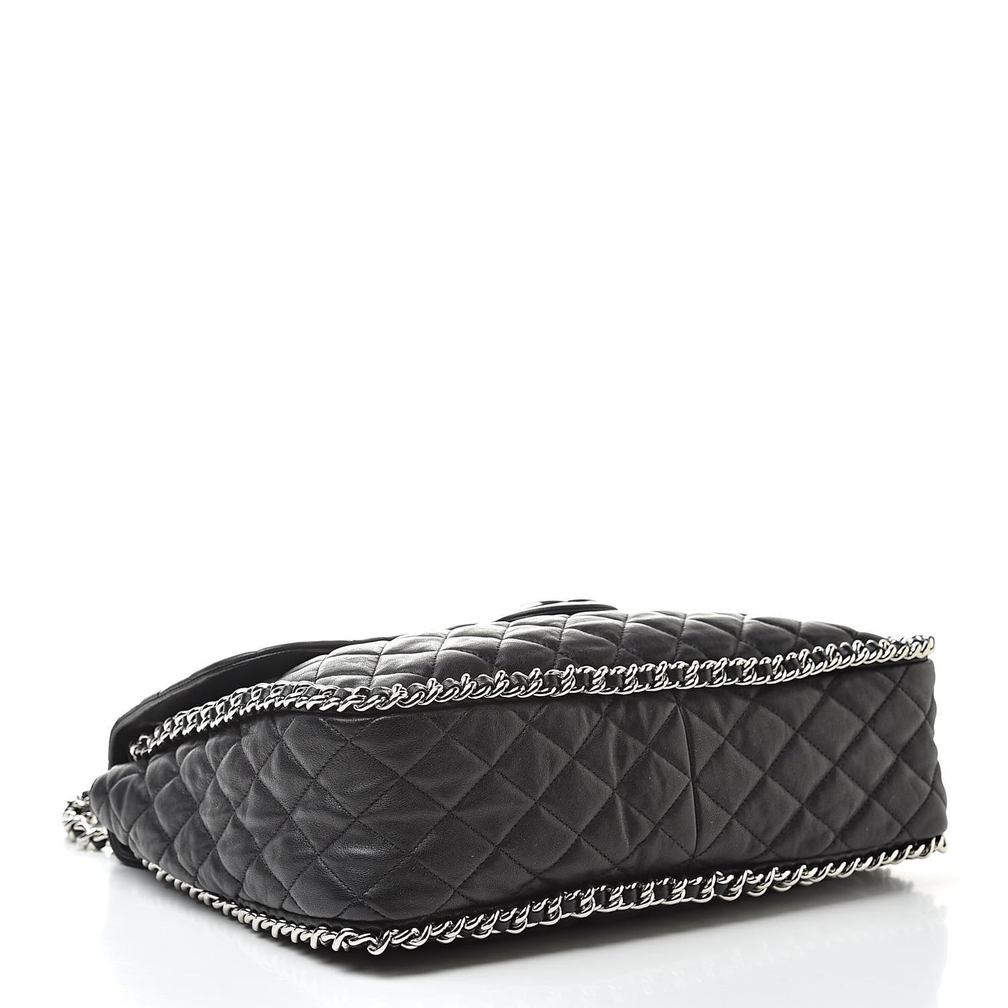 Washed Lambskin Quilted Maxi Chain Around Flap Black