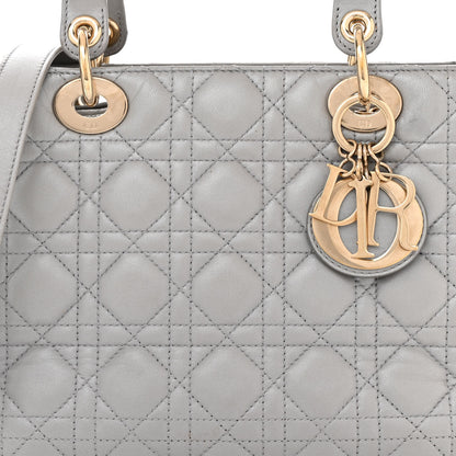 Christian Dior Pearly Lambskin Cannage Medium Lady Dior Grey 7 of 10
