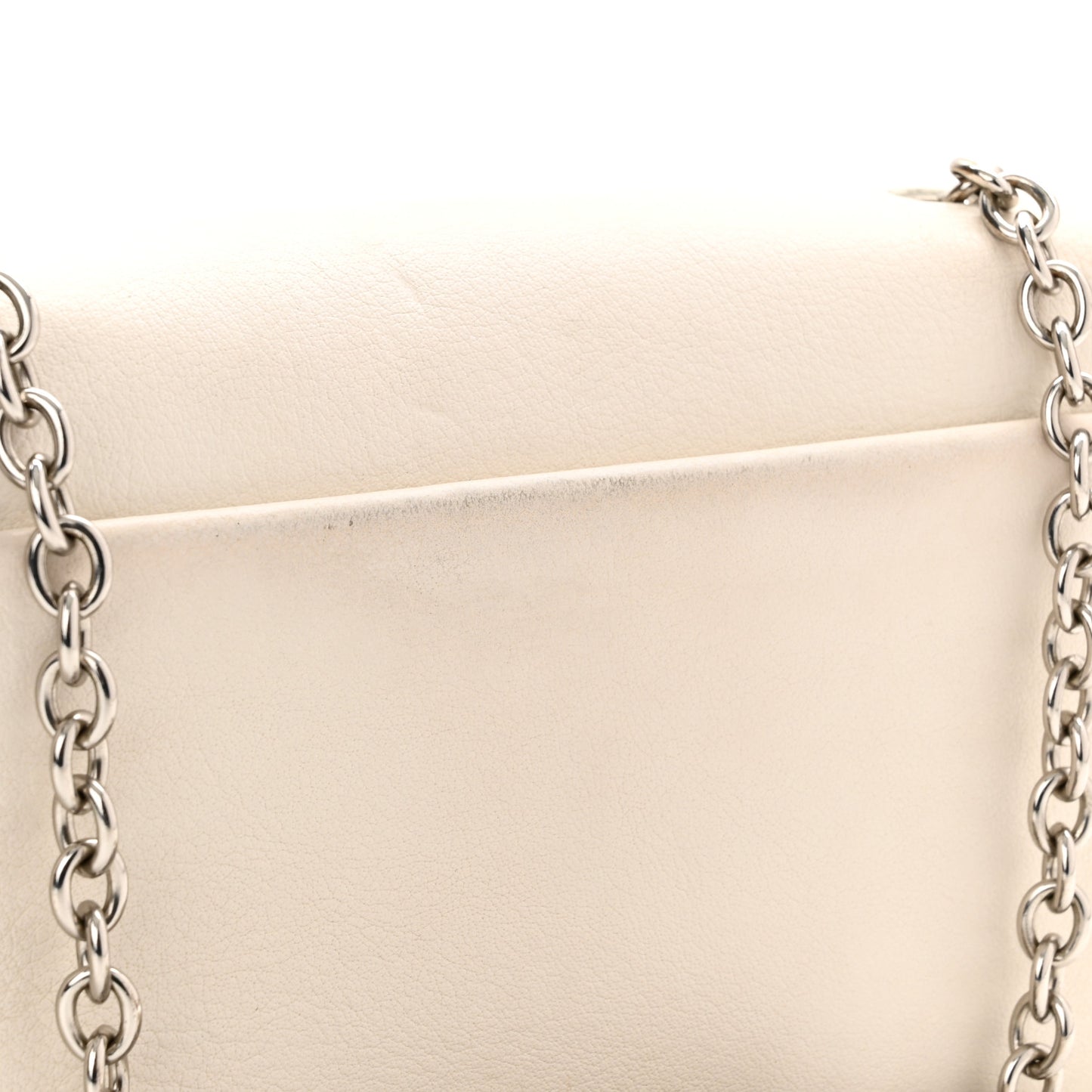 Pebbled Calfskin Chain Wallet White