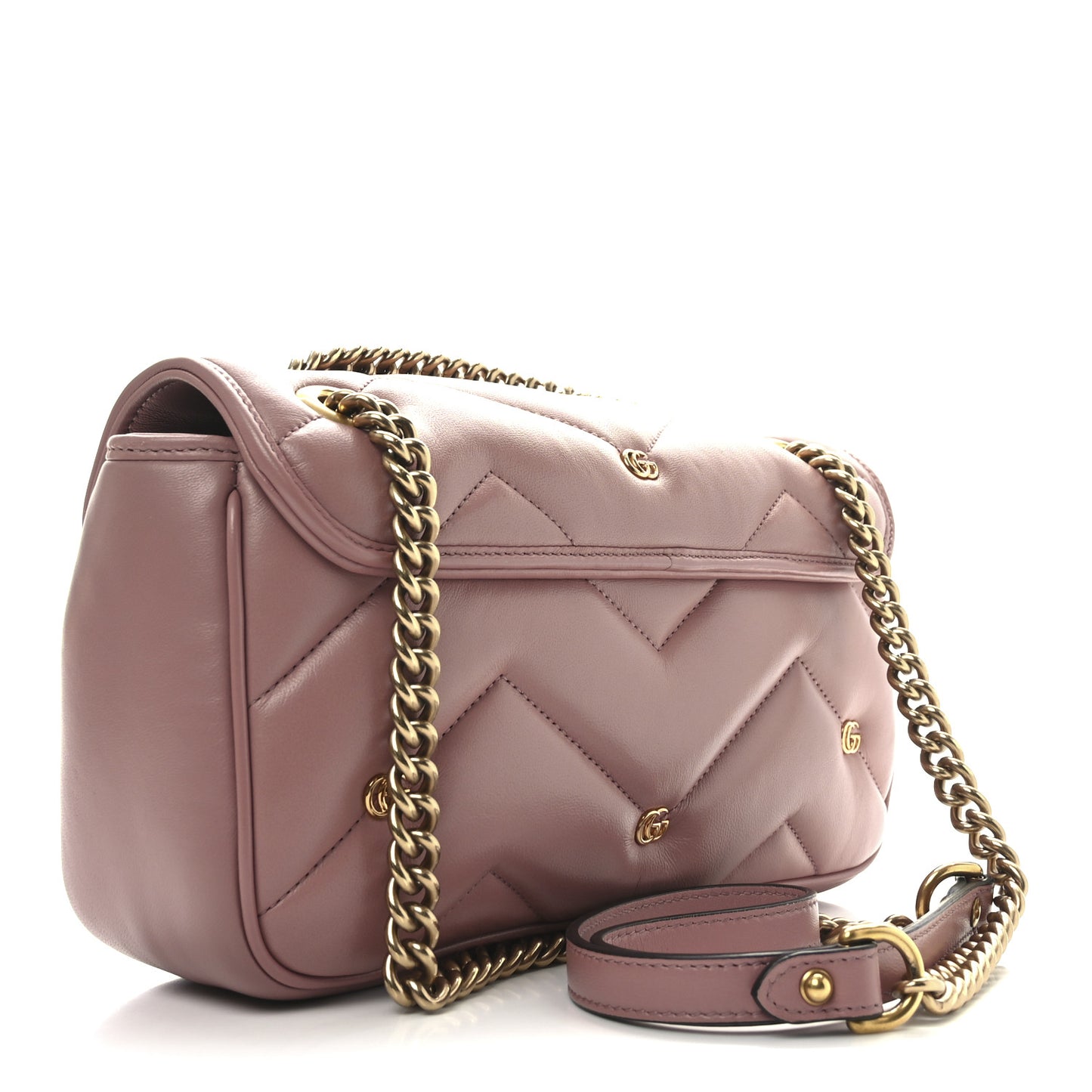 Nappa Matelasse Double G Studs Small Torchon GG Marmont Shoulder Bag Dusty Carmine Rose