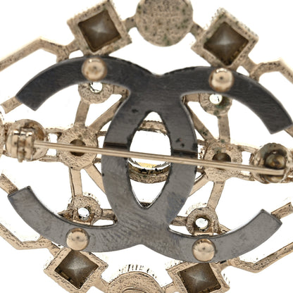 Chanel Crystal Pearl CC Brooch Gold Black 3 of 3
