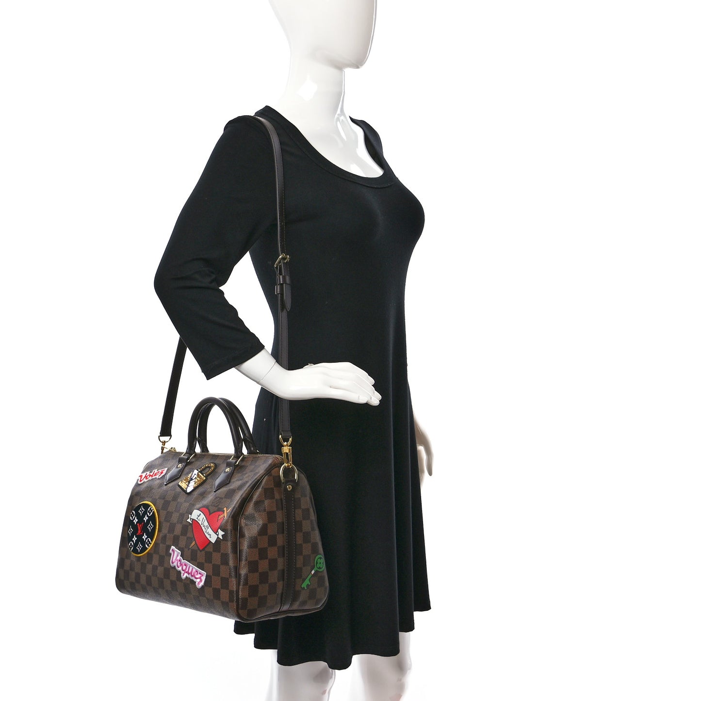 Damier Ebene Patches Speedy Bandouliere 30
