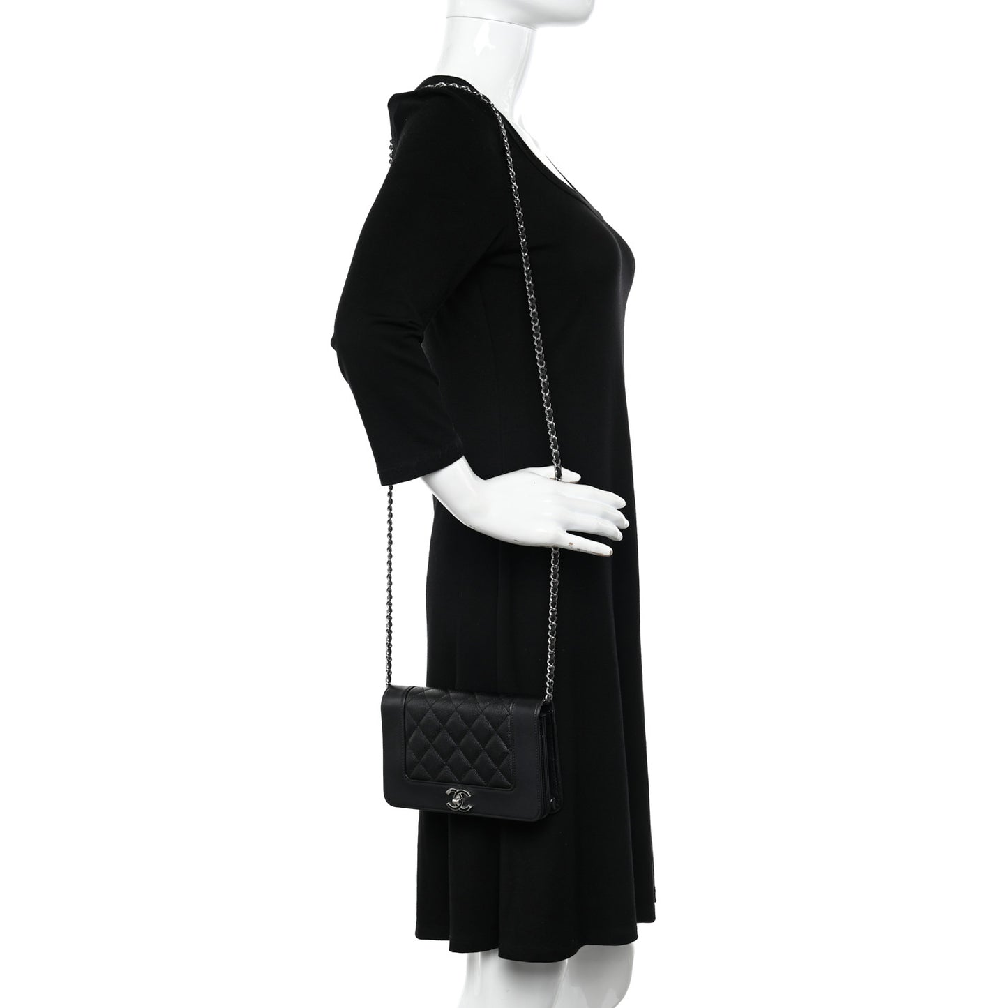 Caviar Quilted Vintage Mademoiselle Wallet On Chain WOC Black