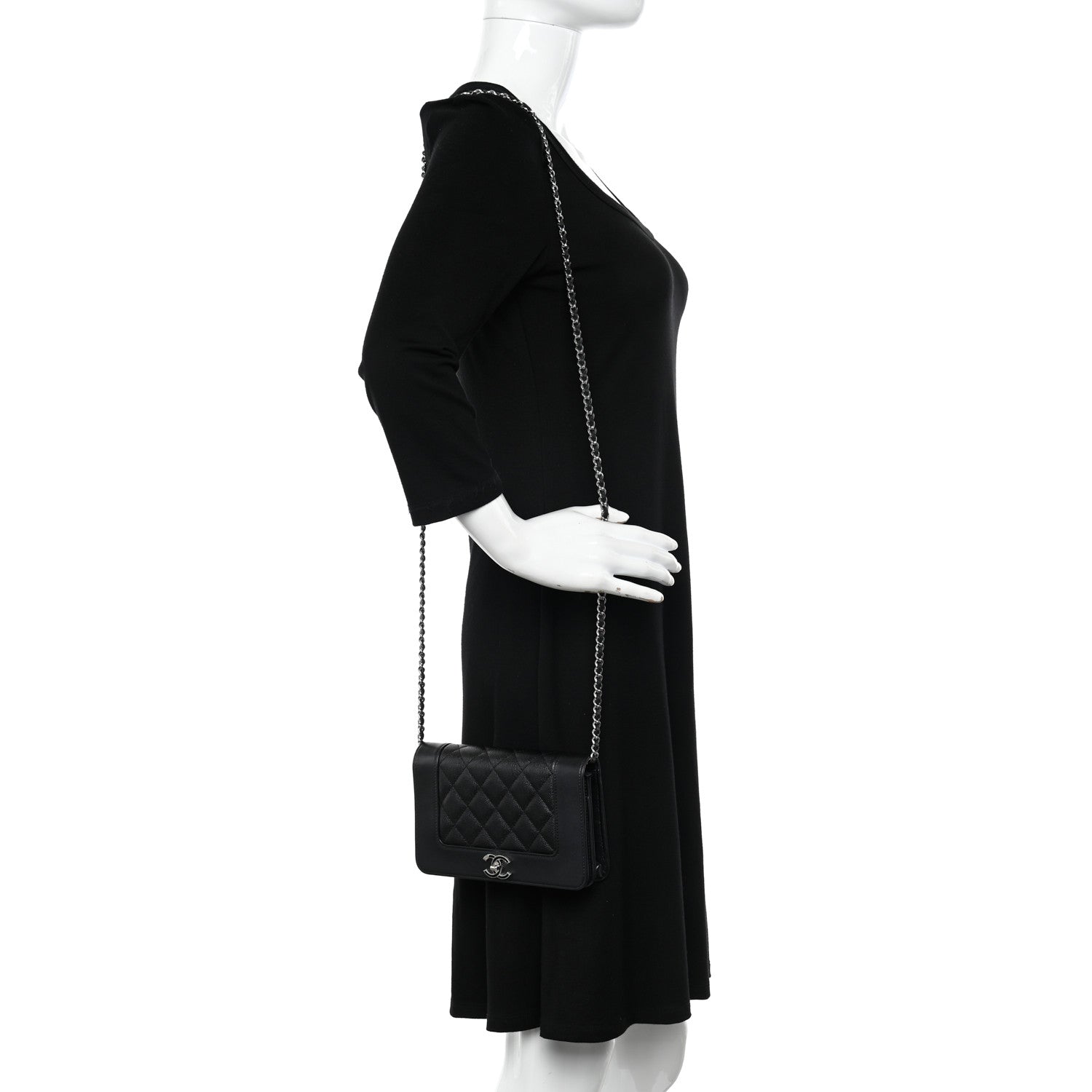 Chanel Caviar Quilted Vintage Mademoiselle Wallet On Chain WOC Black 2 of 14