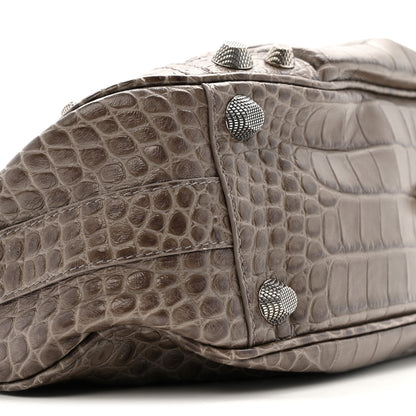 Balenciaga Extra Supple Calfskin Crocodile Embossed Medium Le Cagole Shoulder Bag Medium Grey 10 of 11
