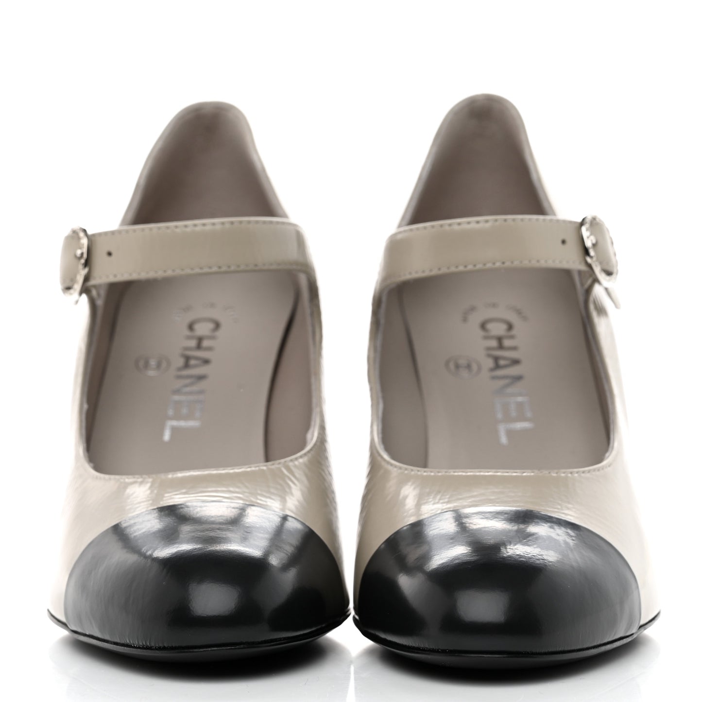 Shiny Goatskin Cap Toe Mary Jane Pumps 36 Grey Dark Grey