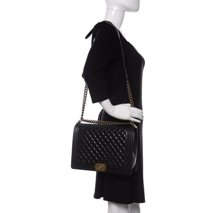 Chanel Glazed Calfskin Quilted Large Boy Flap Black 2 of 12