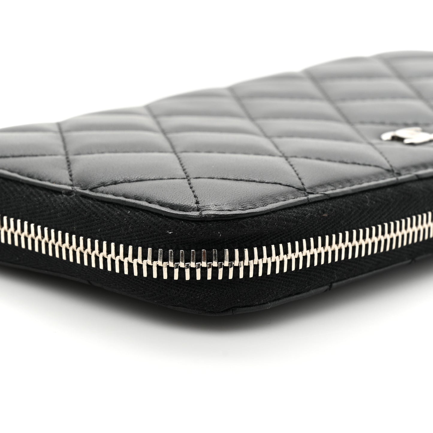 Lambskin Quilted Large Gusset Zip Around Wallet Black