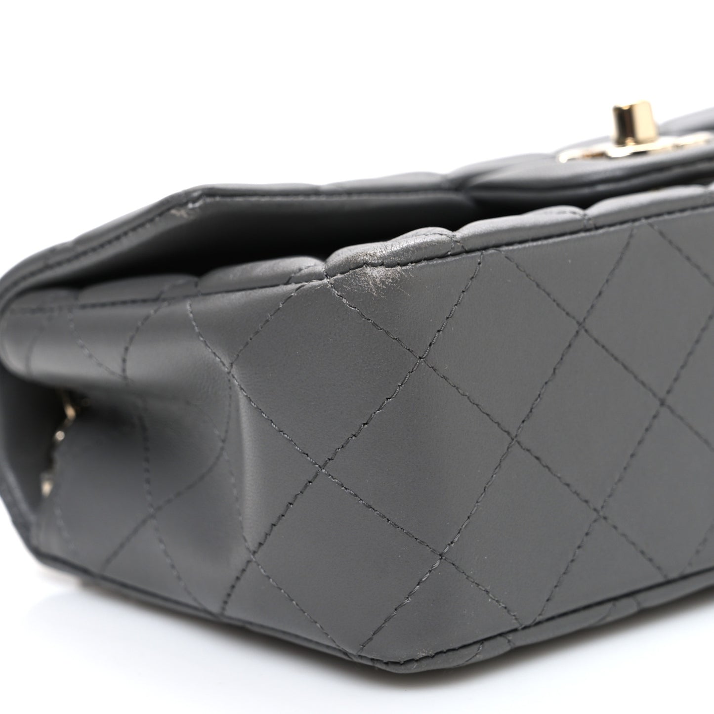Lambskin Quilted Mini Rectangular Flap Dark Grey