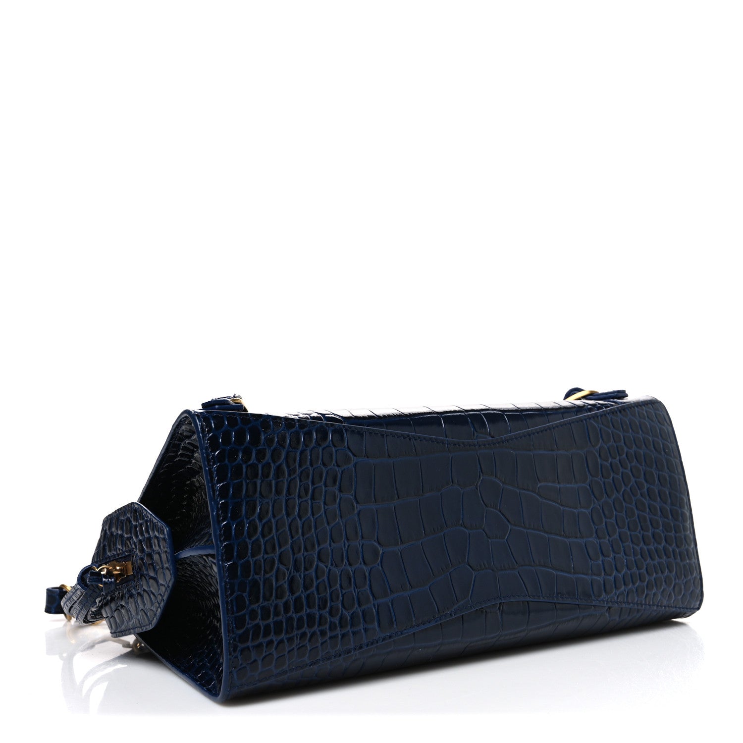 Balenciaga Shiny Supple Calfskin Crocodile Embossed Neo Classic Gold Hardware S City Navy 4 of 10