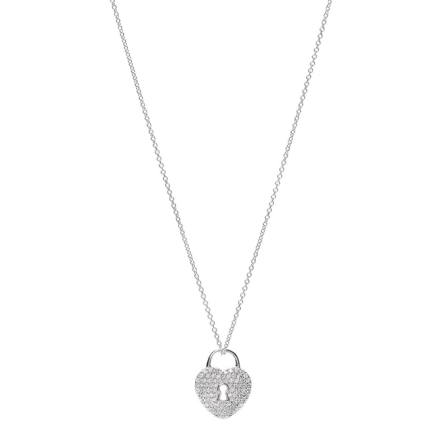 Platinum Diamond Small Heart Lock Pendant Necklace
