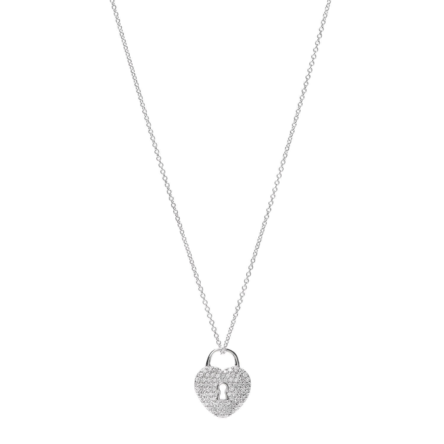 Tiffany Platinum Diamond Small Heart Lock Pendant Necklace 1 of 6