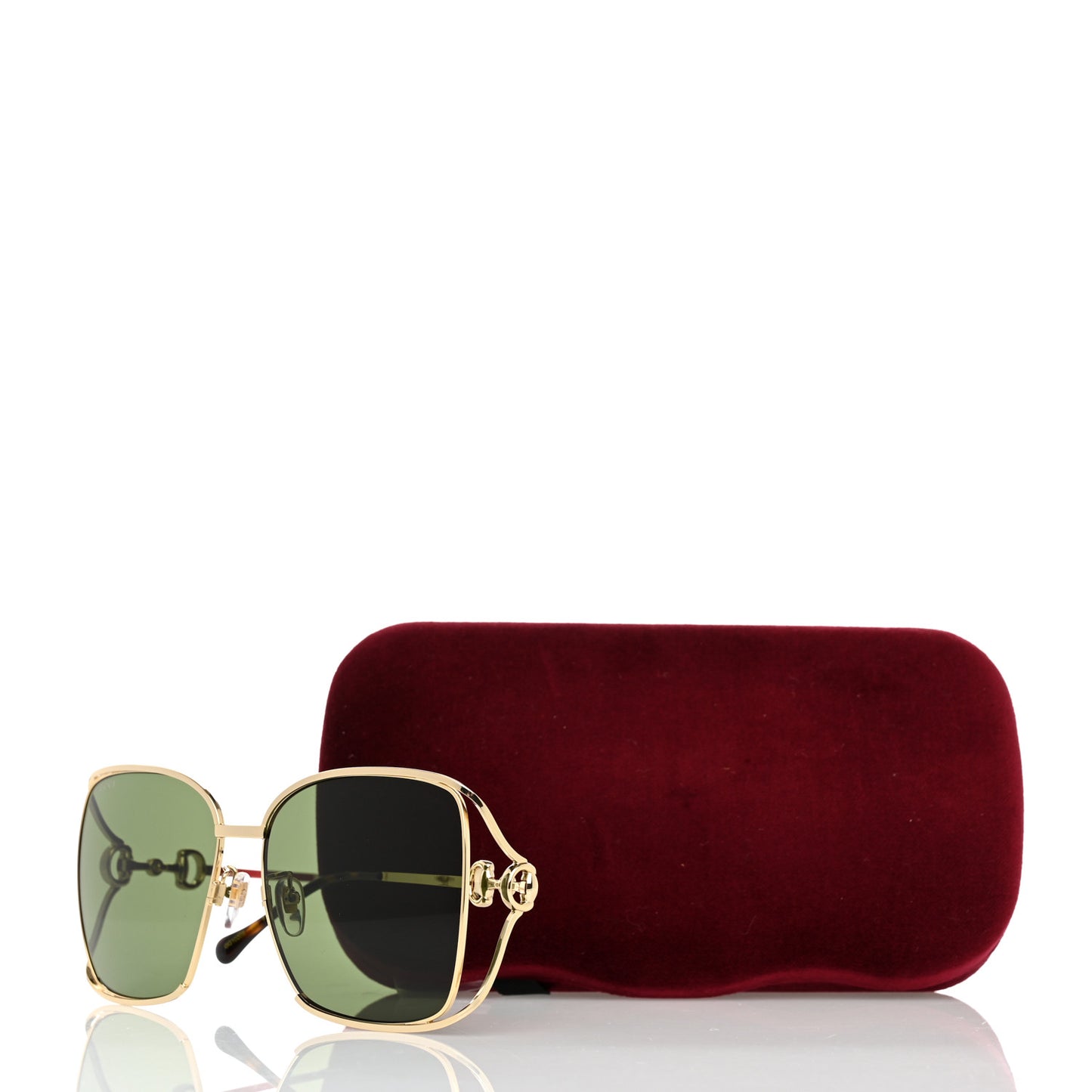Horsebit Square Frame Sunglasses GG1020S Gold Green