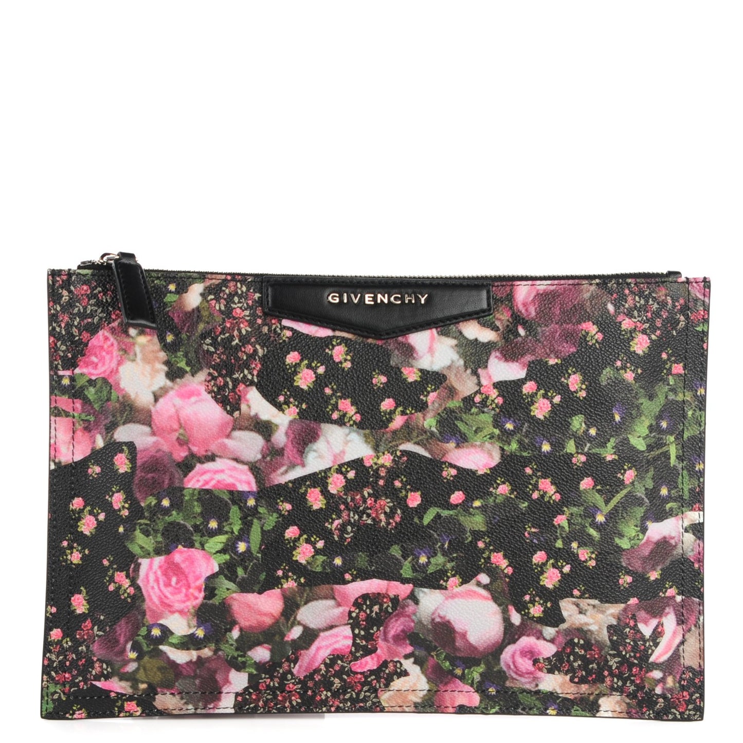 Coated Canvas Roses Camouflage Print Medium Antigona Zip Pouch Black