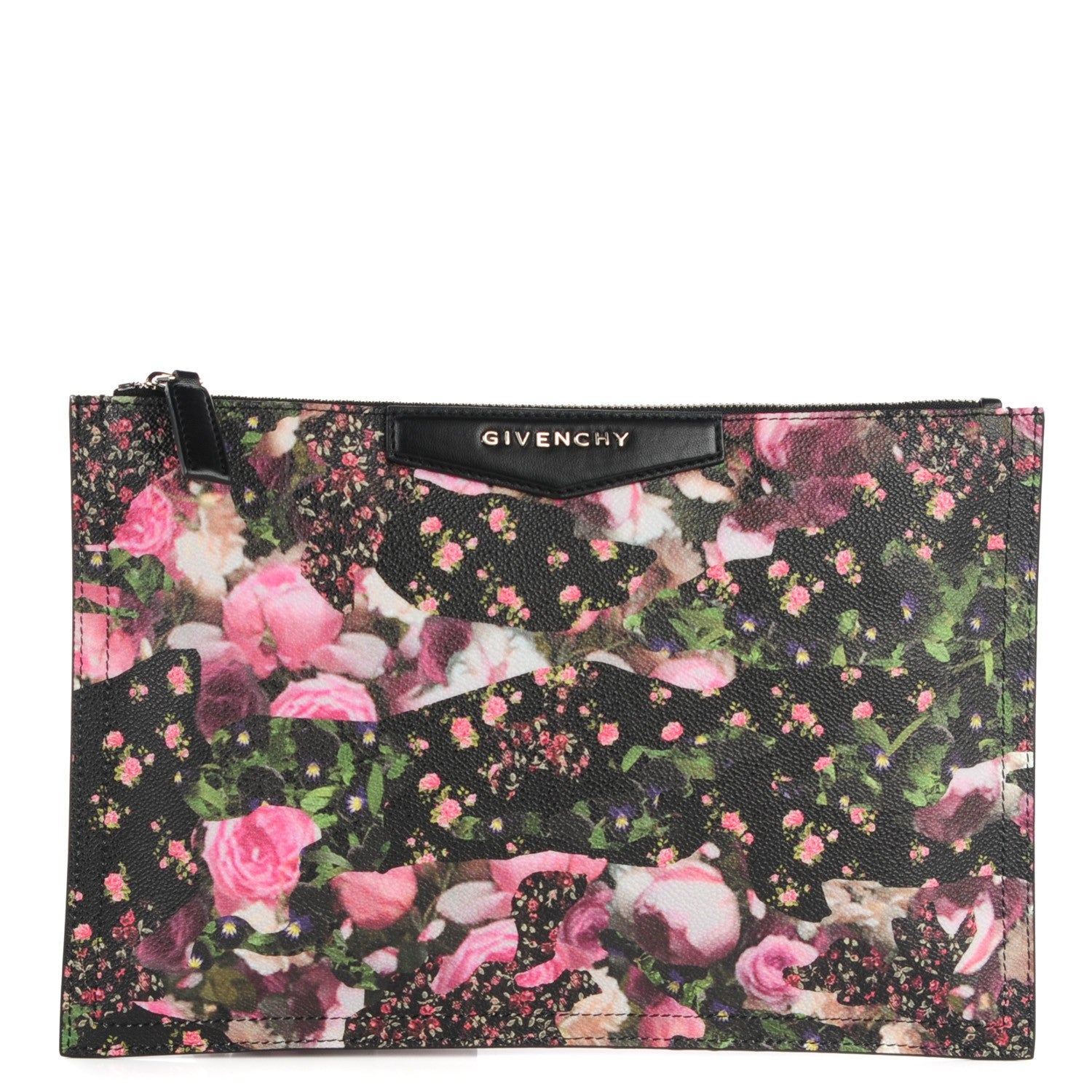 Givenchy Coated Canvas Roses Camouflage Print Medium Antigona Zip Pouch Black 1 of 7