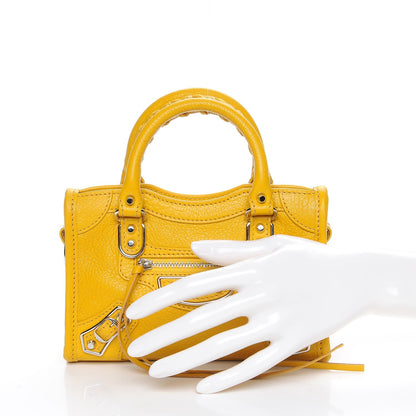Balenciaga Chevre Silver Metallic Edge Hardware Nano City Jaune Epi 3 of 8