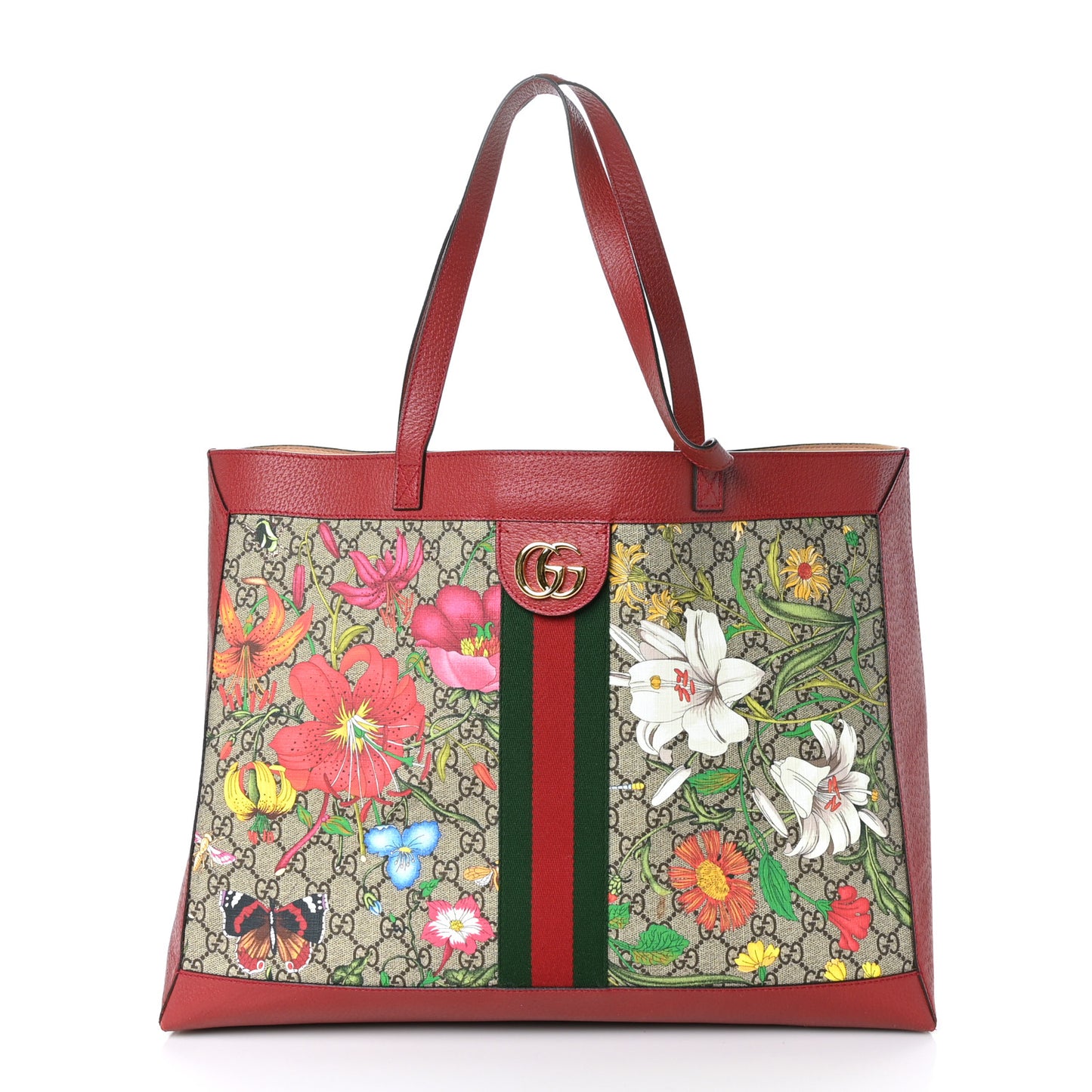 GG Supreme Monogram Flora Web Large Ophidia Tote Red
