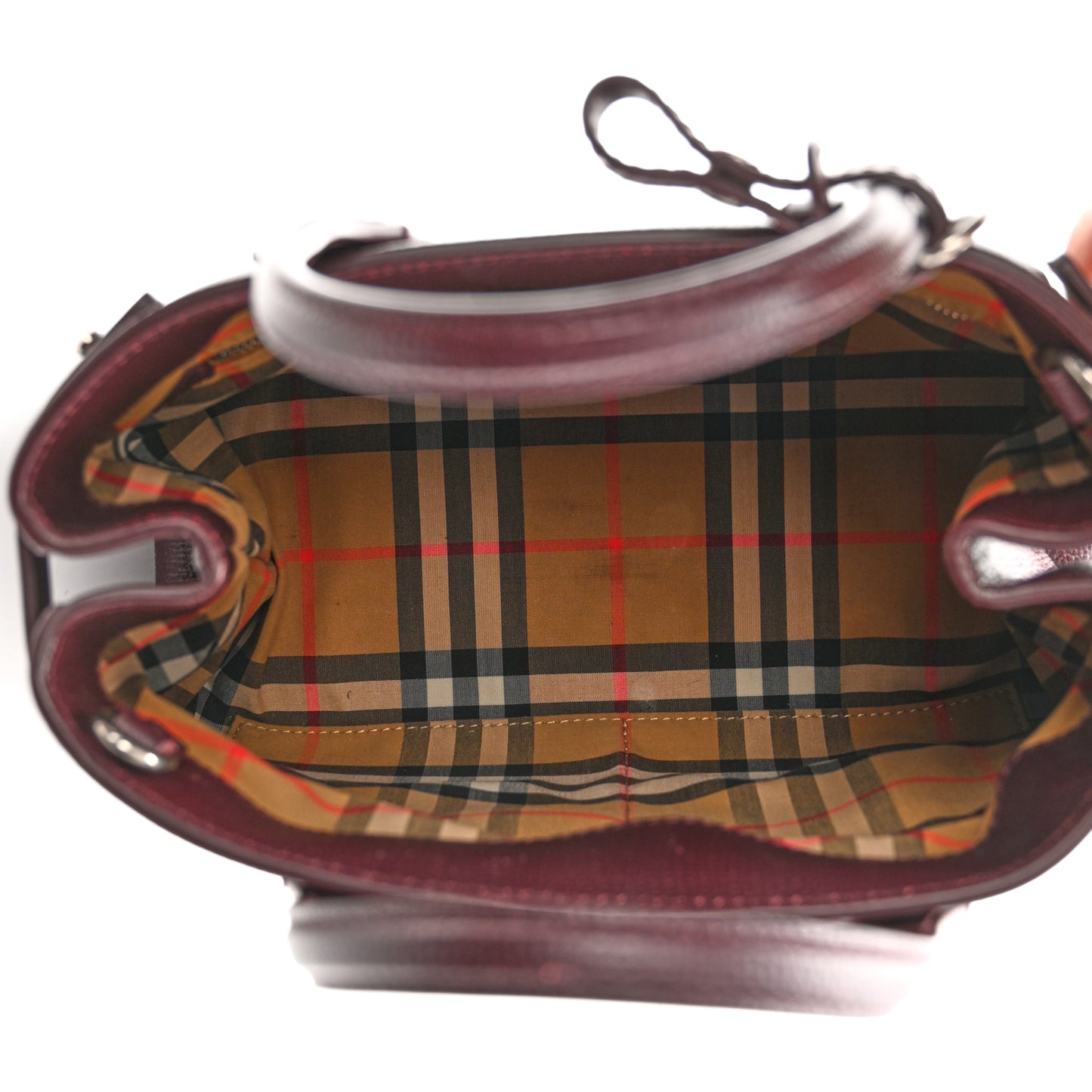 Derby Calfskin House Check Small Banner Tote Mahogany Red