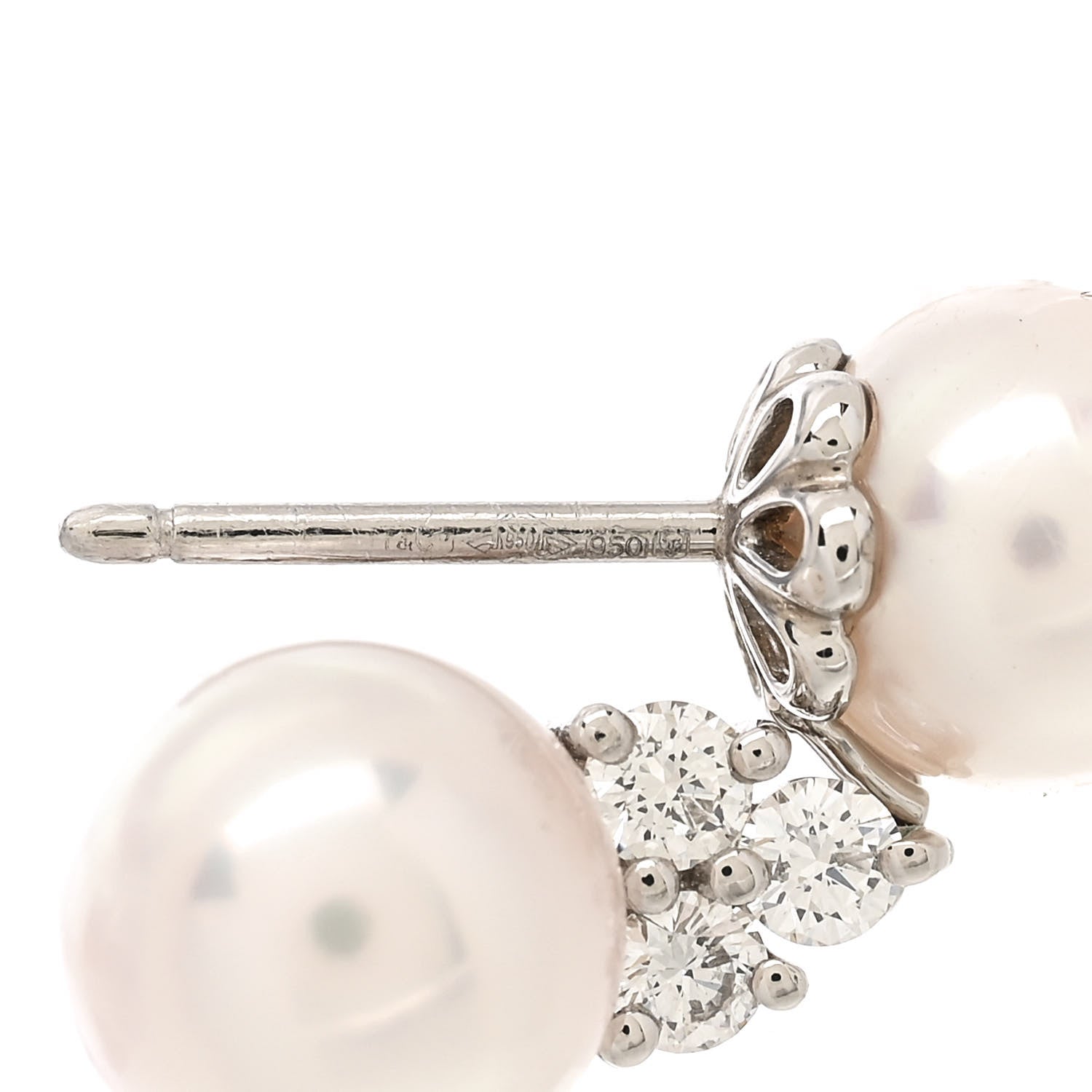 Tiffany Platinum Diamond Akoya Pearl 7-8mm Aria Drop Earrings 5 of 6