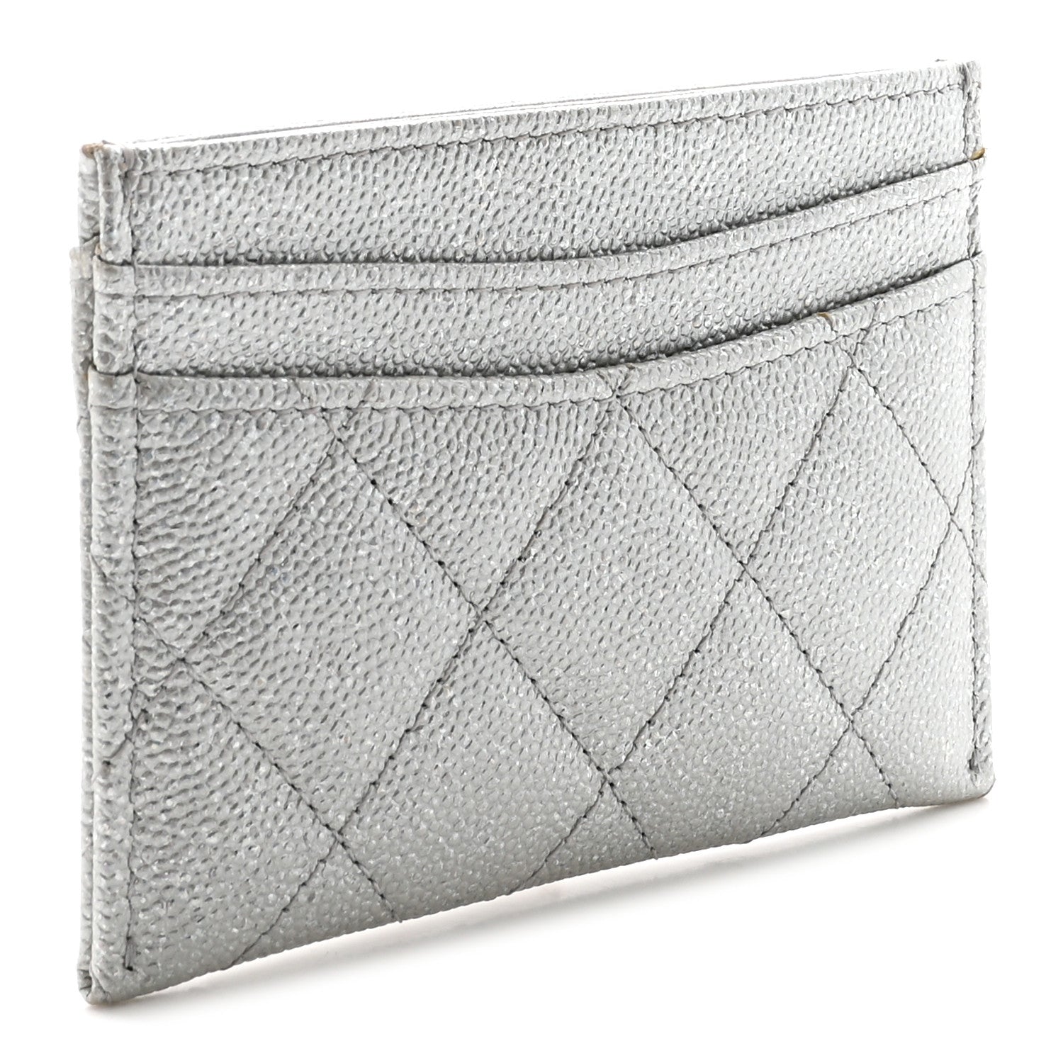 Chanel Glittered Metallic Caviar Quilted Card Holder Silver 3 of 9