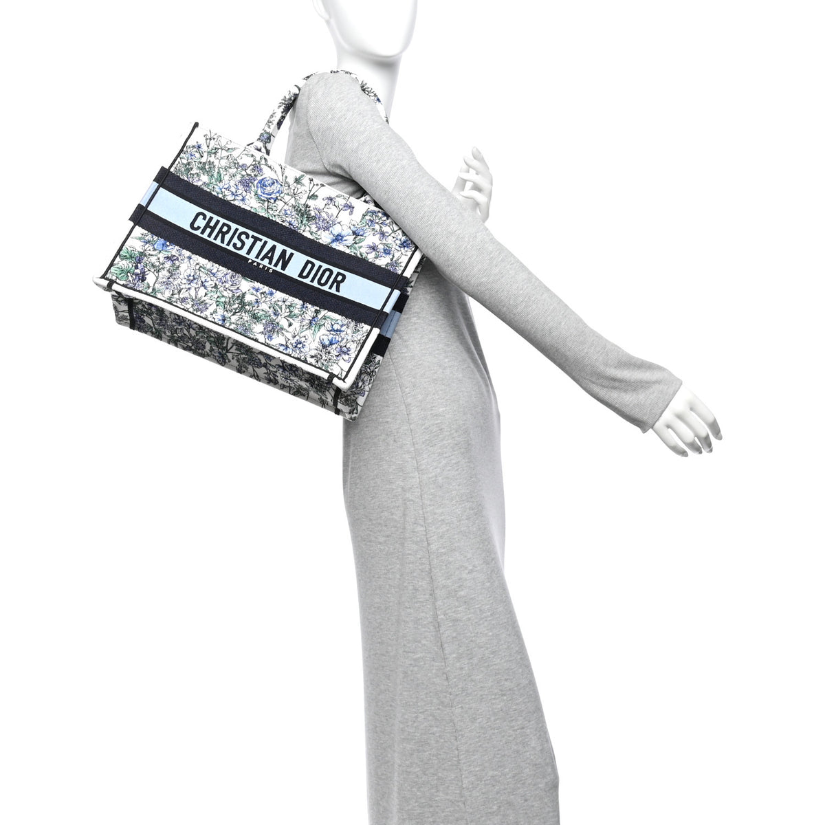 Christian Dior Canvas Embroidered Medium Flowers Book Tote Blue 2 of 11