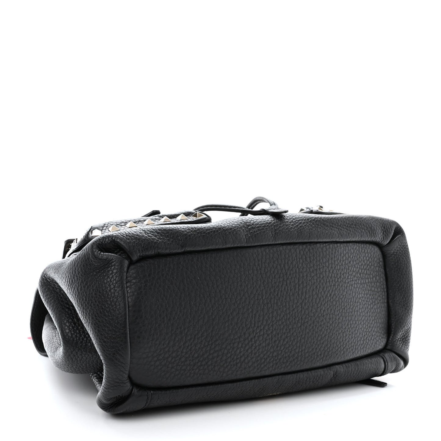 Pebbled Calfskin Rockstud Double Pocket Backpack Black